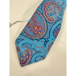 Countess Mara Mens Silk Necktie Prato‎ Print Paisley Blue Purple Orange NWT